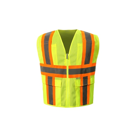 2W International Contrast Hi-Vis Safety Vest M Class 2 H Back, , Zipper 6 Pockets, 1 Mic Tab M7048C-2 M
